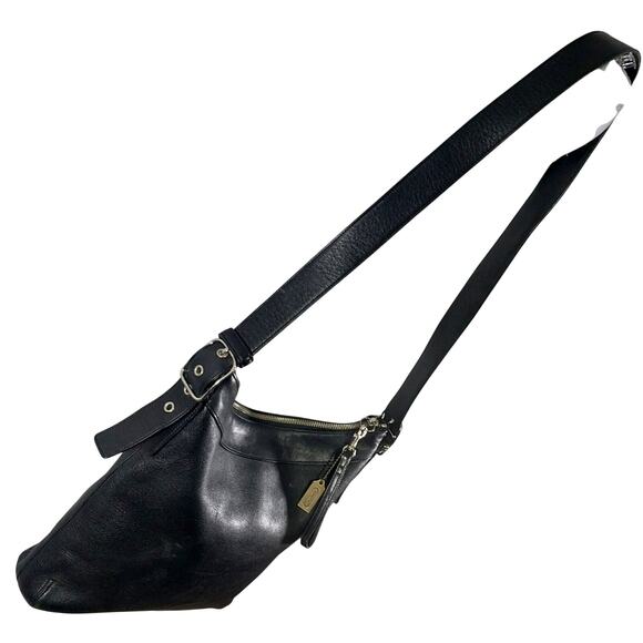 COACH! VINTAGE COLLECTOR BLACK GENUINE LEATHER ADJUSTABLE STRAP PURSE, HANDBAG! - Picture 5 of 13